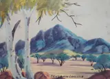 Mountainous landscape by Benjamin Landara, watercolour, sold Aug 2024