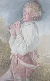 Study of a peasant boy playing a flute by Frederick Smallfield, 1860, watercolour, sold Aug 2024