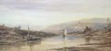 Extensive river landscape by Richard Henry Nibbs, 1881, watercolour, sold Aug 2024