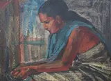 Study of a seated woman by Maurice Man, oil on board, offered Jul 2024