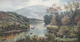 Mountainous riverscape by Henry Livings, oil on canvas, sold Jul 2024