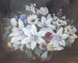 Still life of a bowl of flowers by Margaret Worsley, watercolour, sold Jul 2024
