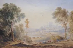 Pastoral landscape with cattle by Copley Fielding, 1809, watercolour, sold Jul 2024