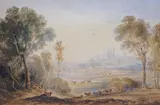 Pastoral landscape with cattle by Copley Fielding, 1809, watercolour, sold Jul 2024