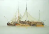 Shipping in a calm by Alfred Vickers, watercolour, sold Jul 2024