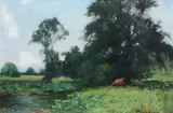 Cattle by a stream, 1894 by Walter Brodie Melrose, 1894, Oil on canvas cleaned and relined, sold Jul 2024