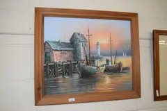 Harbour scene by Max Savy, oil on canvas, sold Apr 2025