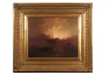 Shipping scene by moonlight by Max Sinclair, oil on canvas, sold Mar 2025