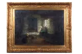 Interior scene with a child at play by Arthur Briët, oil on canvas, offered Mar 2025