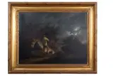 Gypsy camp by moonlight by George Morland, 1794, oil on canvas, sold Mar 2025