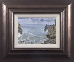 Choppy Waters Boscastle by Kieron Robert Williamson, oil on board, sold Mar 2025