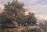 An English landscape with horse and figures on a lake by a by John Steeple, 1856, watercolour, sold Mar 2025