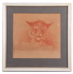Cat with a book by Louis Wain, drawing, sold Mar 2025