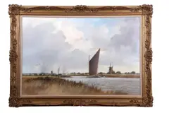 Wherry on the Broads by Colin Burns, oil on canvas, sold Mar 2025