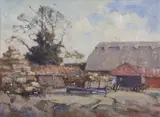 Farmland by Geoffrey Chatten, oil on board, sold Mar 2025