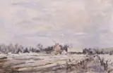 Home Farm Winter by Patrick Boswell, oil on board, sold Mar 2025