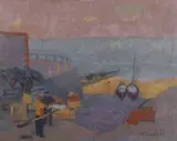 Fishermen by Muriel Inwood, oil on board, sold Mar 2025