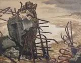 Study of a Norfolk Coastline with eroded concrete by Leslie Davenport, watercolour, sold Mar 2025