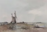 Reedham Mill and Marshes by Arthur Davies, watercolour, sold Mar 2025