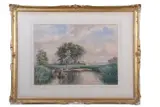 Broads scene with two figures in a rowing boat by Charles Harmony Harrison, 1877, watercolour, offered Mar 2025