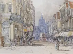 Victorian London street scene by John Sutton, watercolour, sold Mar 2025