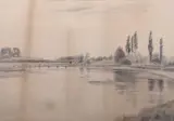 View from the riverbank by Frank Southgate, watercolour, sold Mar 2025