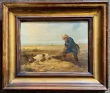 Huntsman and hound by Alfred Darjou, oil on panel, sold Mar 2025