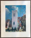 Norfolk Church by Lance Beeke, oil on paper, sold Mar 2025