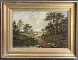 Figure in a landscape by David Bates, oil on canvas, sold Mar 2025