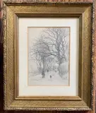 Study of a autumnal / winter landscape down a country lane by Robert Bagge-Scott, pencil on paper, sold Mar 2025
