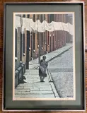Lady in a Terrace Street with Washing by Stuart Walton, lithograph, sold Mar 2025