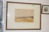 The Fine Art Society label on backboard inscribed 'From Brading towards by J.W. Watts, 1944, watercolour, sold Mar 2025