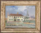 View over a floral garden and house by Will Longstaff, oil on canvas, offered Feb 2025