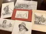 Thirteen original graphite works of on paper by David Poole, pencil, sold Feb 2025