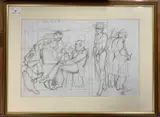 Cafe by W. Brian Hinton, pencil and pen, sold Feb 2025