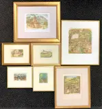 Seven limited edition etchings with aquatint: St-Leon sur Vezere by Glyn Thomas, pencil, sold Feb 2025