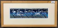 Seven Swans by Nicholas Barnham, linocut, sold Feb 2025