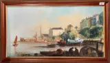 View over a harbour by Terry Burke, oil on canvas, offered Jan 2025
