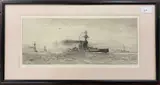Royal Naval shipping scene by William Lionel Wyllie, etching, sold Jan 2025