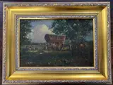 Travellers camp scene by Geoffrey Mortimer, oil on canvas, sold Jan 2025