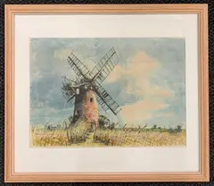 Old Drainage Mill, nr Runham by John Sutton, 1971, watercolour, sold Jan 2025