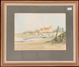 The Staithe at Overy Norfolk by Jason Partner, 1972, watercolour, sold Jan 2025
