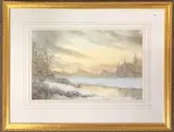 Winter landscape scene by Bradley Bigden, watercolour and gouache, offered Jan 2025