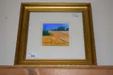 Study of cornfields with a distant church by Ronald Durban, gouache and acrylic on board, sold Jan 2025
