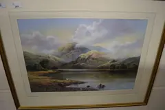 Highland scene with sheep in the foreground by Wendy Reeves, oil, sold Dec 2024