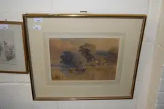 Landscape with figures punting on a river by E.D.N. James, 1868, watercolour, sold Dec 2024