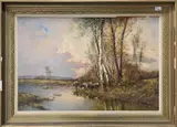 Autumnal landscape with grazing cattle by Alberth Ferenc, oil, sold Dec 2024