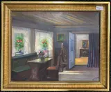 Interior scene by Ingeborg Dubois, oil on canvas, sold Dec 2024