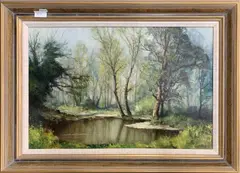 The Woodland Pool by Kenneth Denton, oil on board, sold Dec 2024