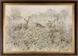 Fallow Deer and Hogweed by Ken Turner, oil on board, sold Dec 2024